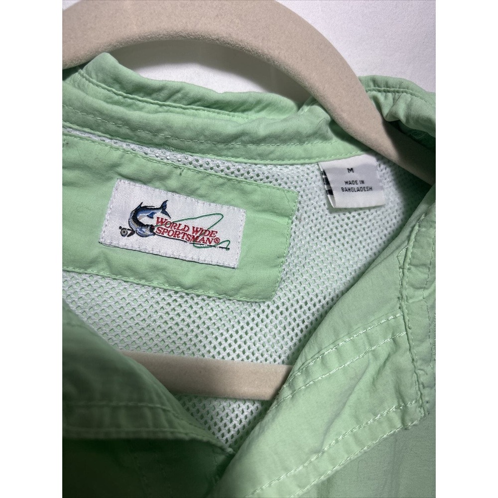 World Wide Sportsman Shirt Mens Large Green Long Sleeve Button Up Medium EUC I12 - Picture 3 of 7